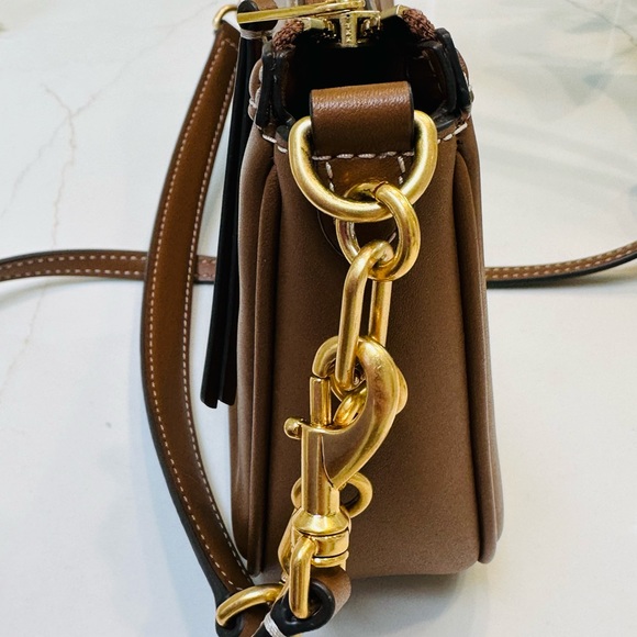 Tory Burch T Monogram Leather Studio Bag in Moose Brown - Picture 8 of 16